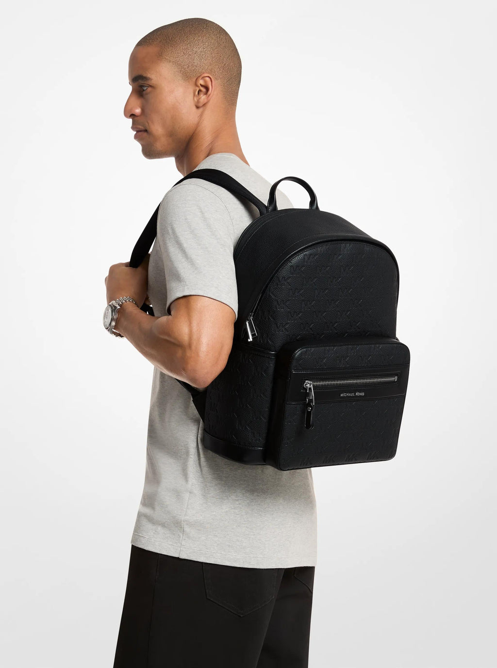 Michael Kors Jet Set Medium Signature Logo Debossed Pebbled Leather Backpack Travel School Bag