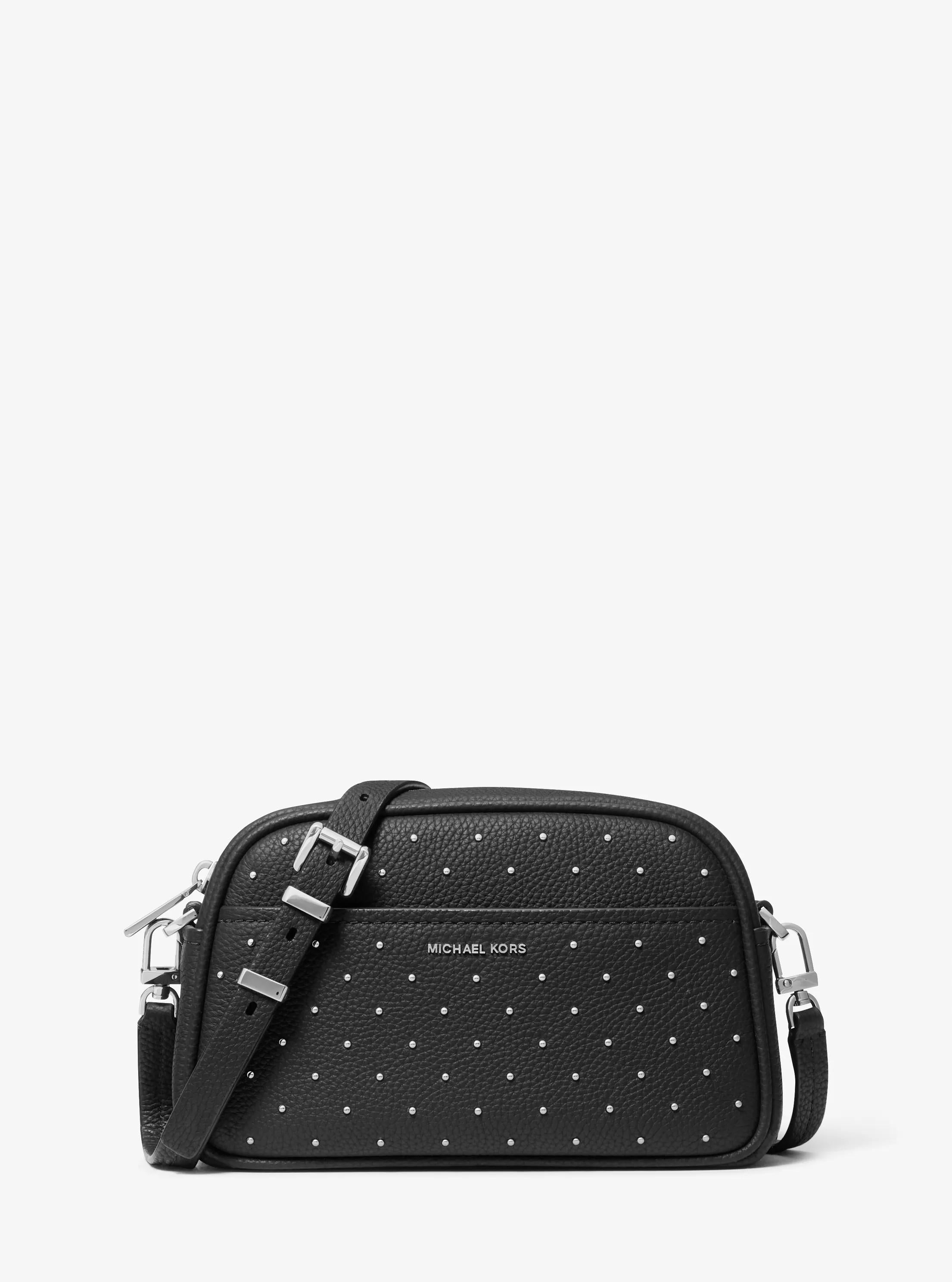 Michael Kors Jet Set Small Studded Pebbled Leather Camera Crossbody Bag Bag