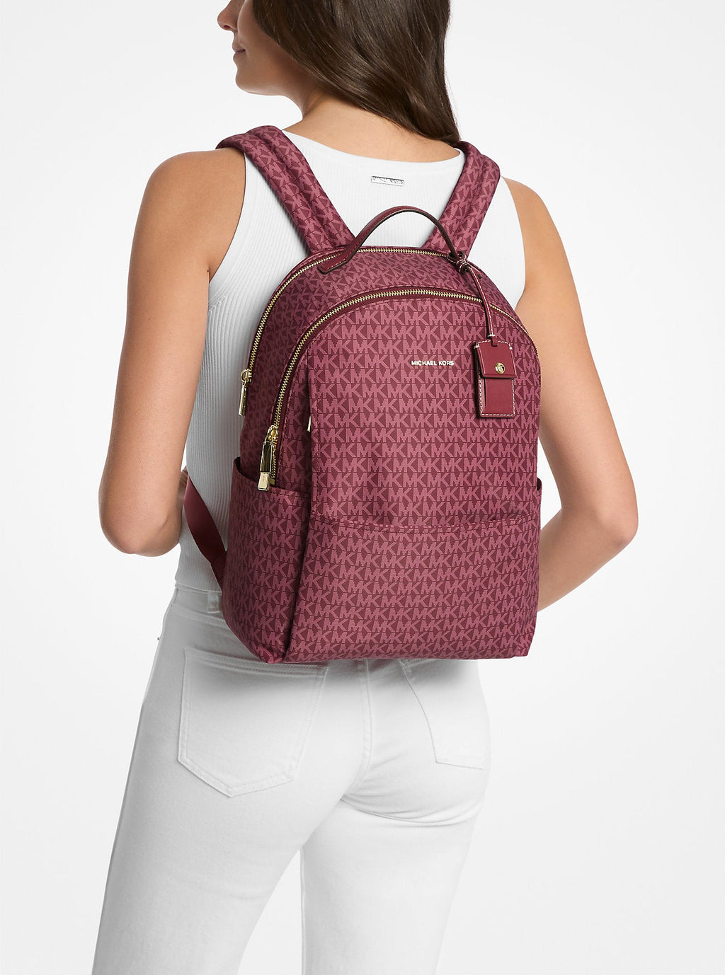 Michael Kors Sable Large Printed Signature Signature Logo Backpack Travel School Bag