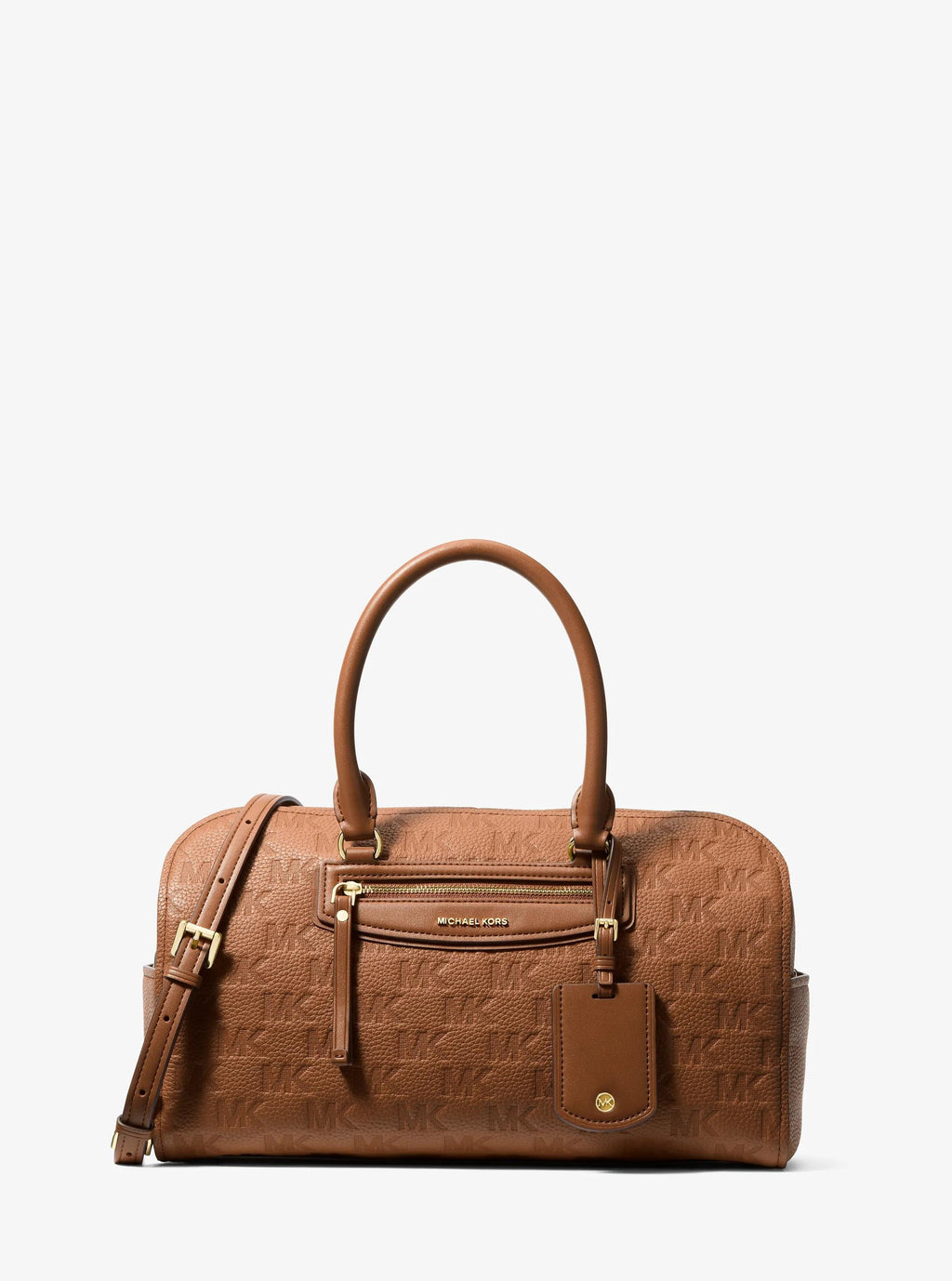Michael Kors Jet Set Travel Medium Signature Logo Embossed Leather Duffel Crossbody Bag Bag
