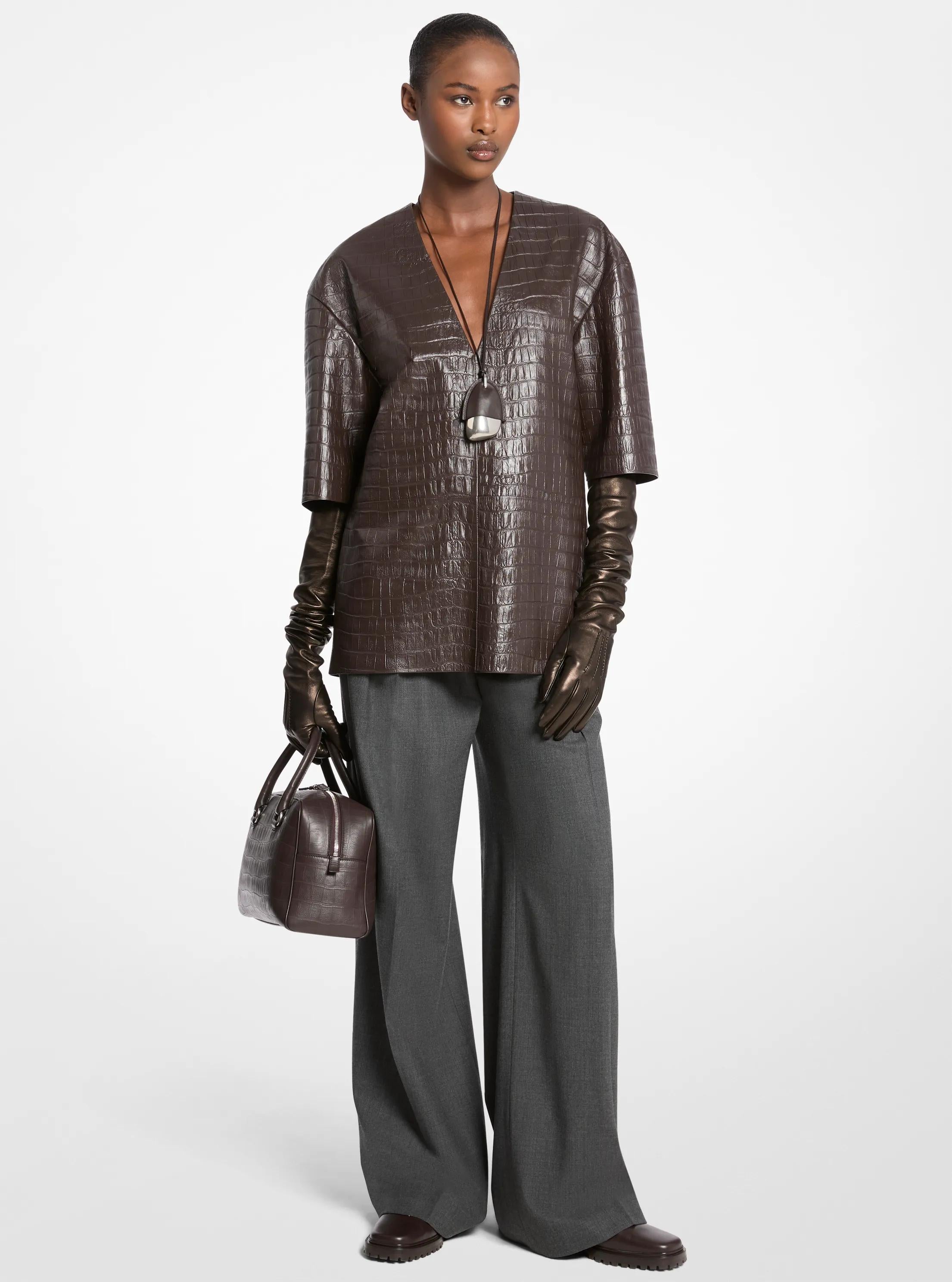 Michael Kors Kasia Medium Crocodile Embossed Leather Satchel