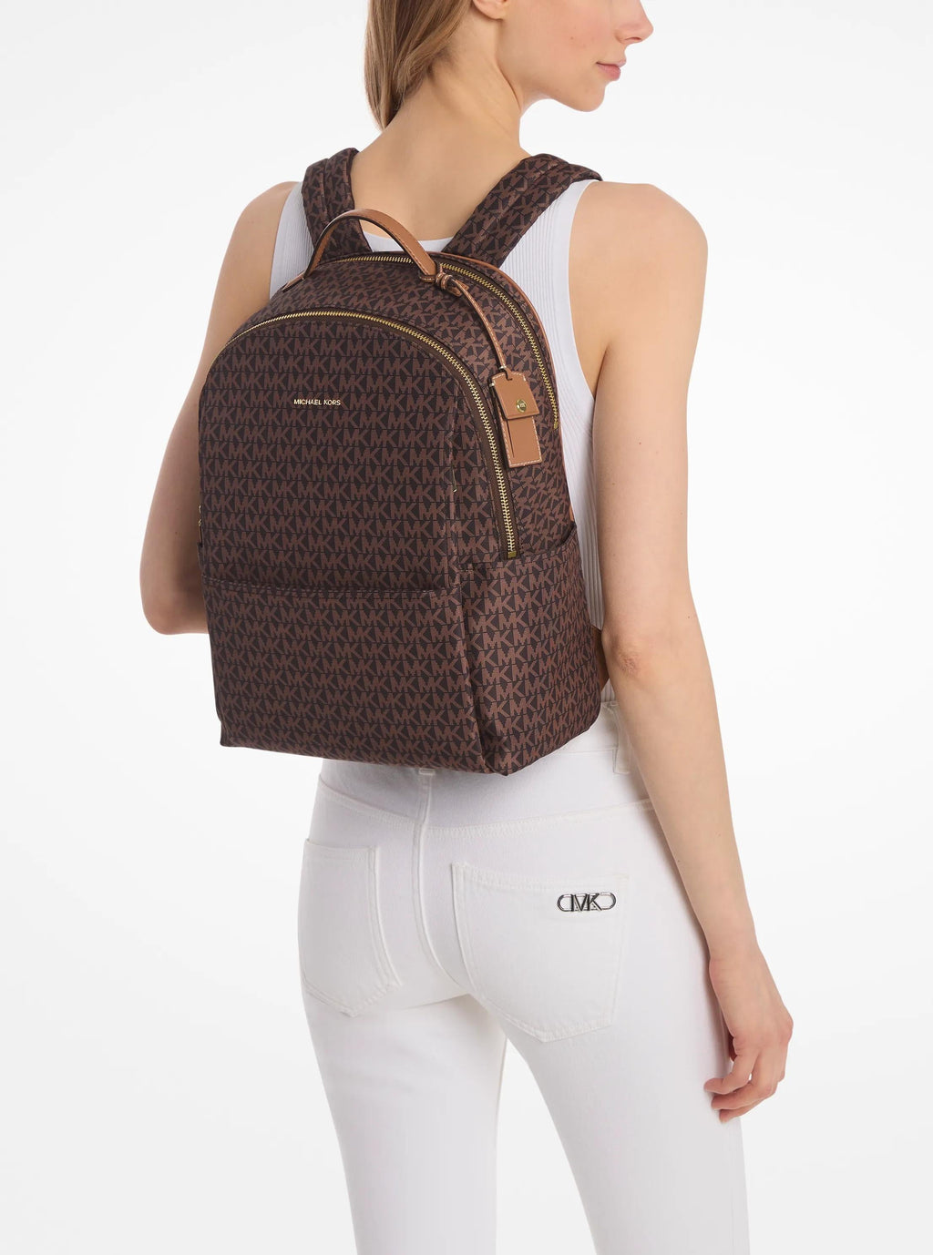 Michael Kors Sable Large Printed Signature Signature Logo Backpack Travel School Bag