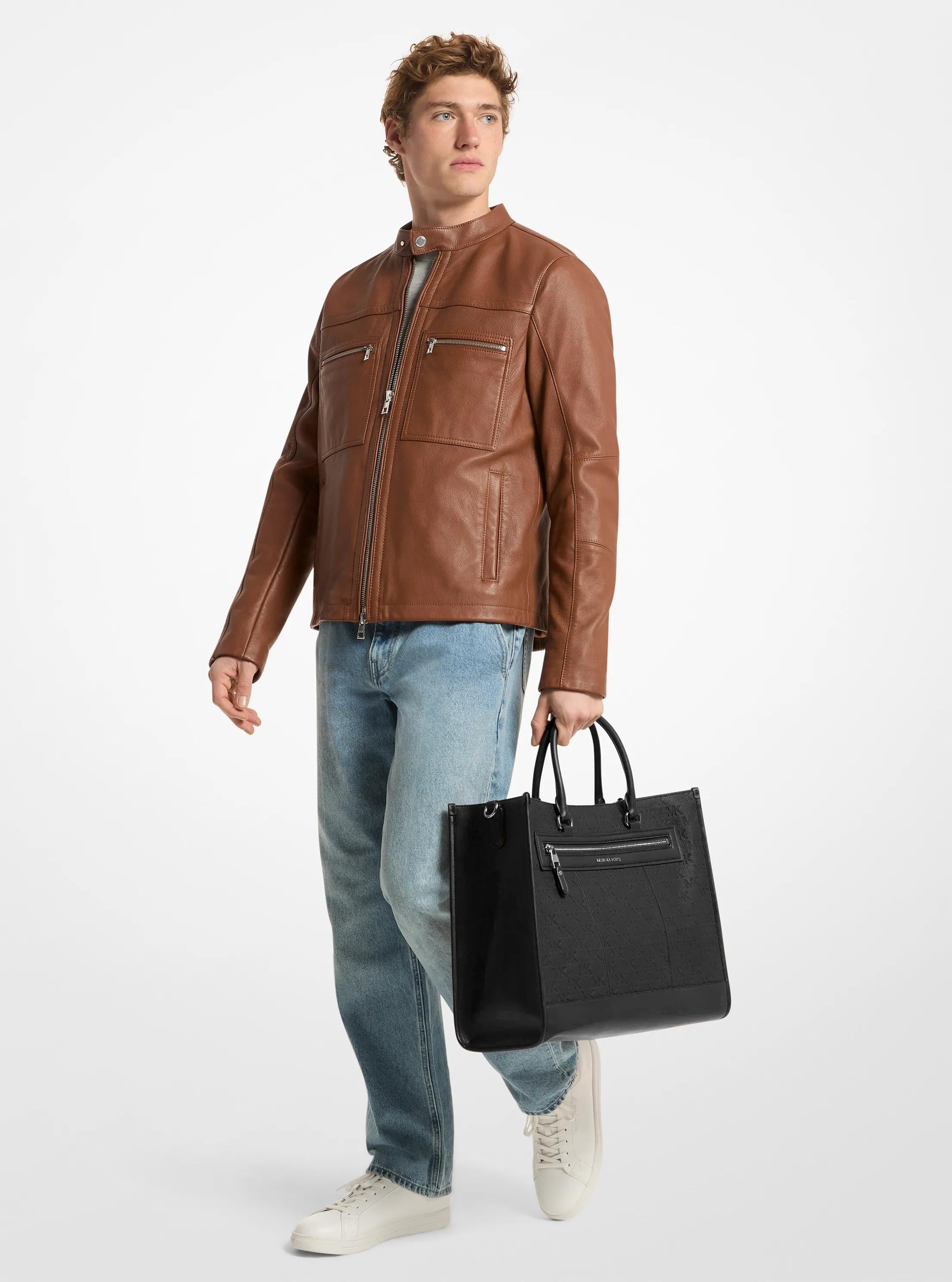Michael Kors Jet Set Signature Logo Embossed Leather Tote Bag Work Shoulder Bag