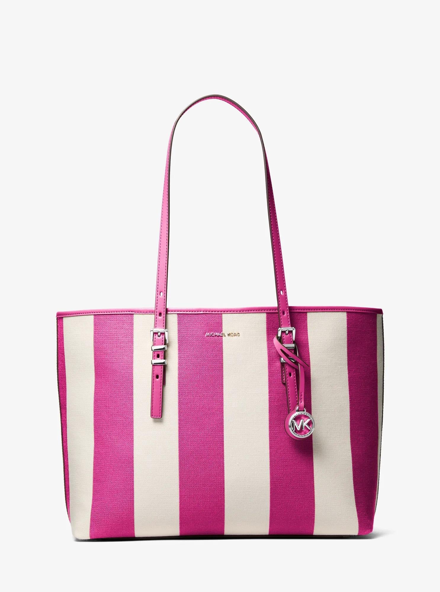 Michael Kors Quinn Large Striped Canvas Tote Bag Work Shoulder Bag