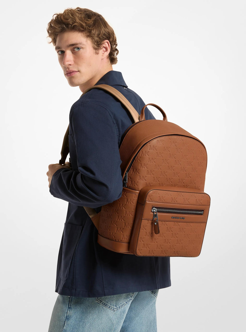 Michael Kors Jet Set Medium Signature Logo Debossed Pebbled Leather Backpack Travel School Bag