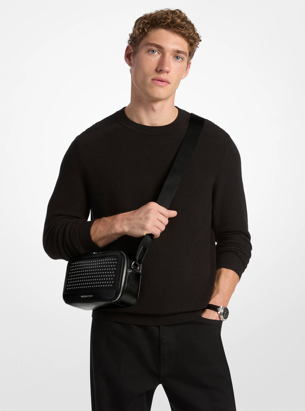 Michael Kors Hudson Grommeted Leather Crossbody Bag Bag