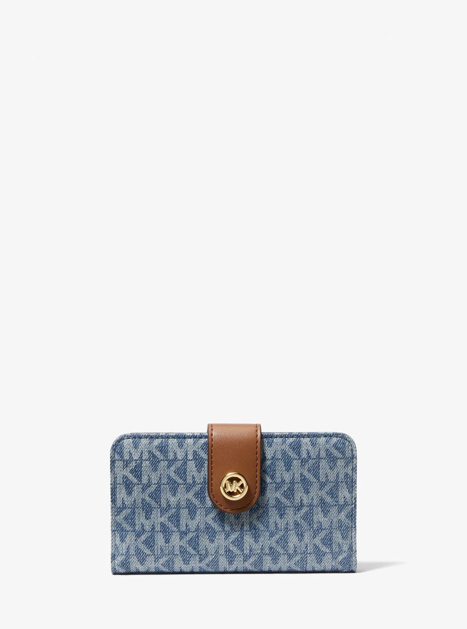Michael Kors MK Pop Charm Medium Signature Signature Logo Print Denim Wallet