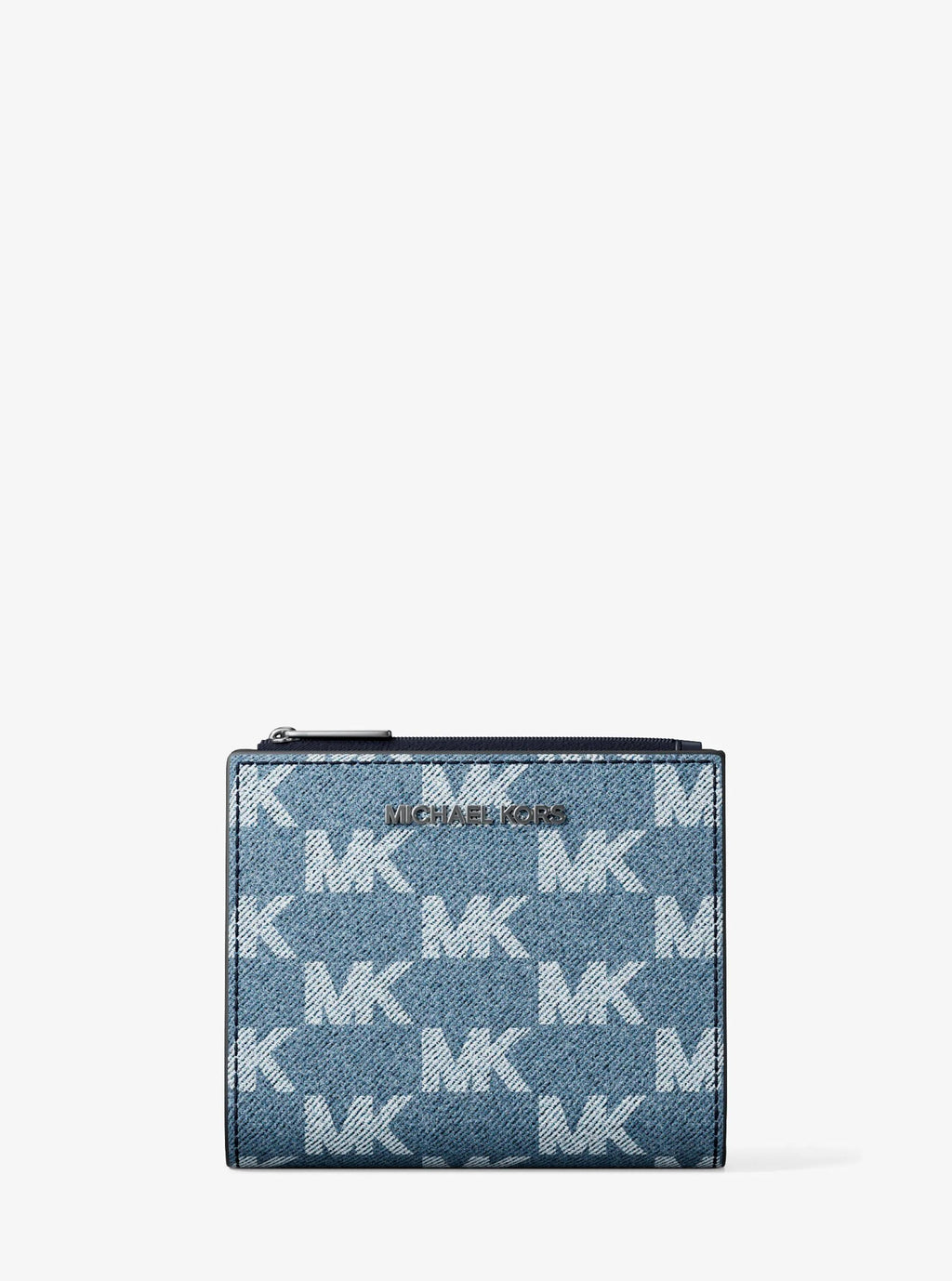 Michael Kors Cooper Medium Signature Logo Jacquard Denim Zip Wallet