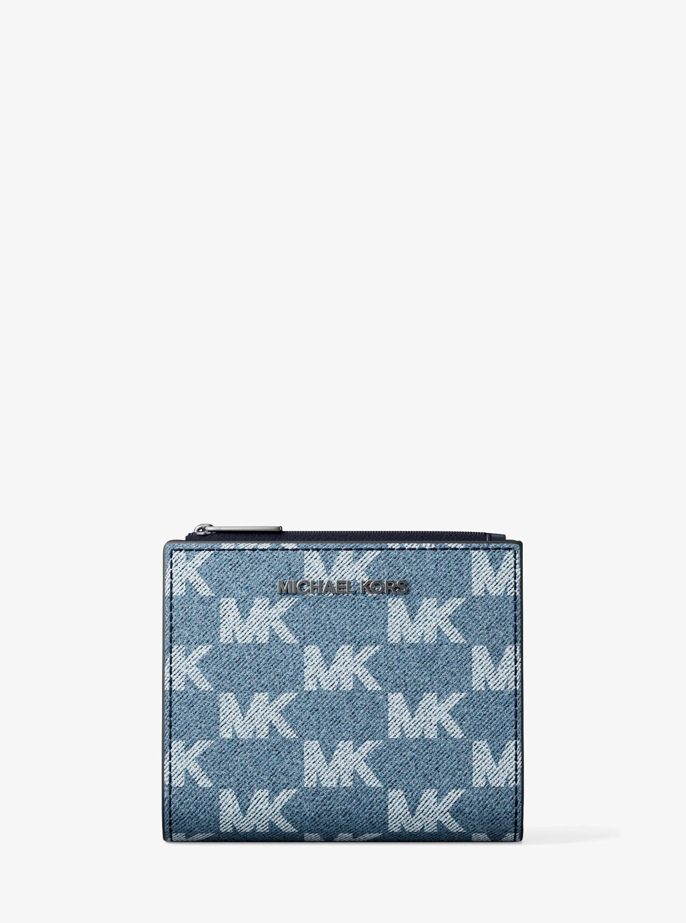 Michael Kors Cooper Medium Signature Logo Jacquard Denim Zip Wallet