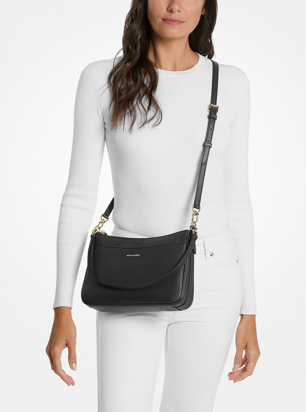 Michael Kors Jet Set Medium Pebbled Leather Convertible Crossbody Bag Bag