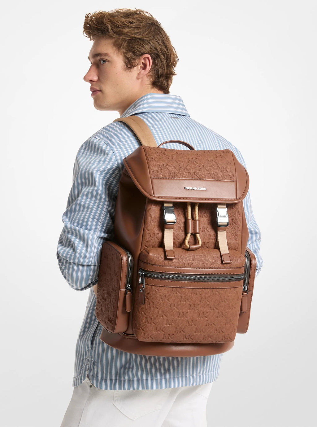 Michael Kors Jet Set Signature Logo Embossed Pebbled Leather Backpack Travel School Bag