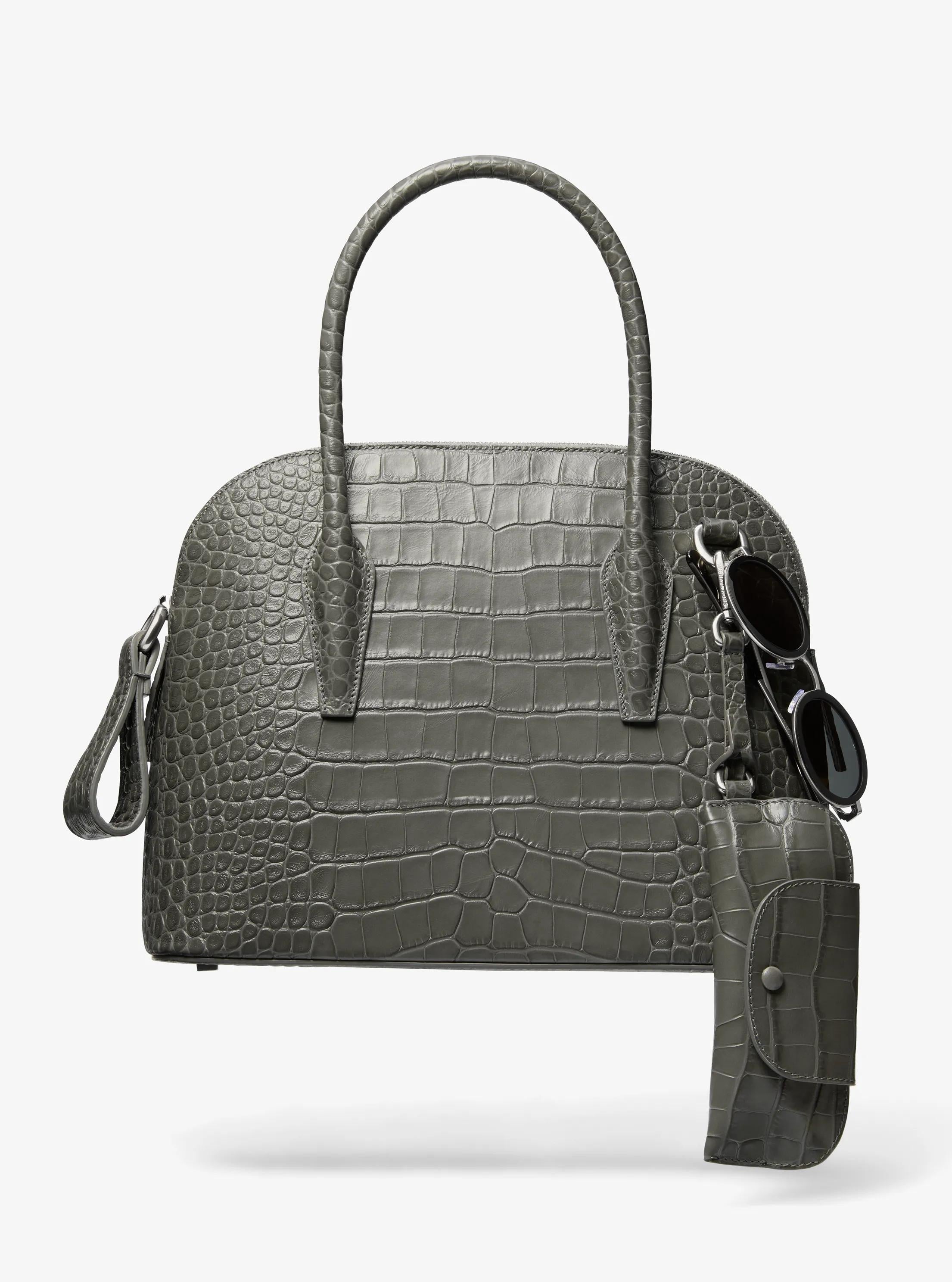 Michael Kors Kaitlin Medium Crocodile Embossed Leather Dome Satchel