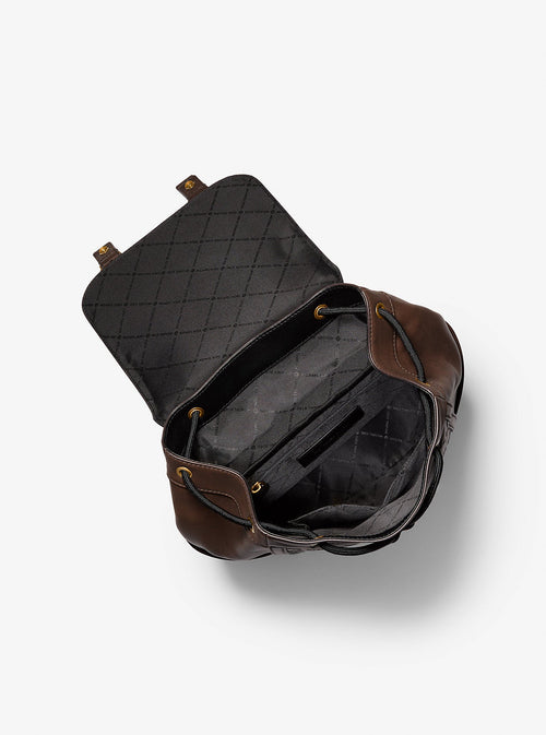 Michael Kors Colby Medium Signature Logo Embossed Burnished Leather Backpack Travel School Bag