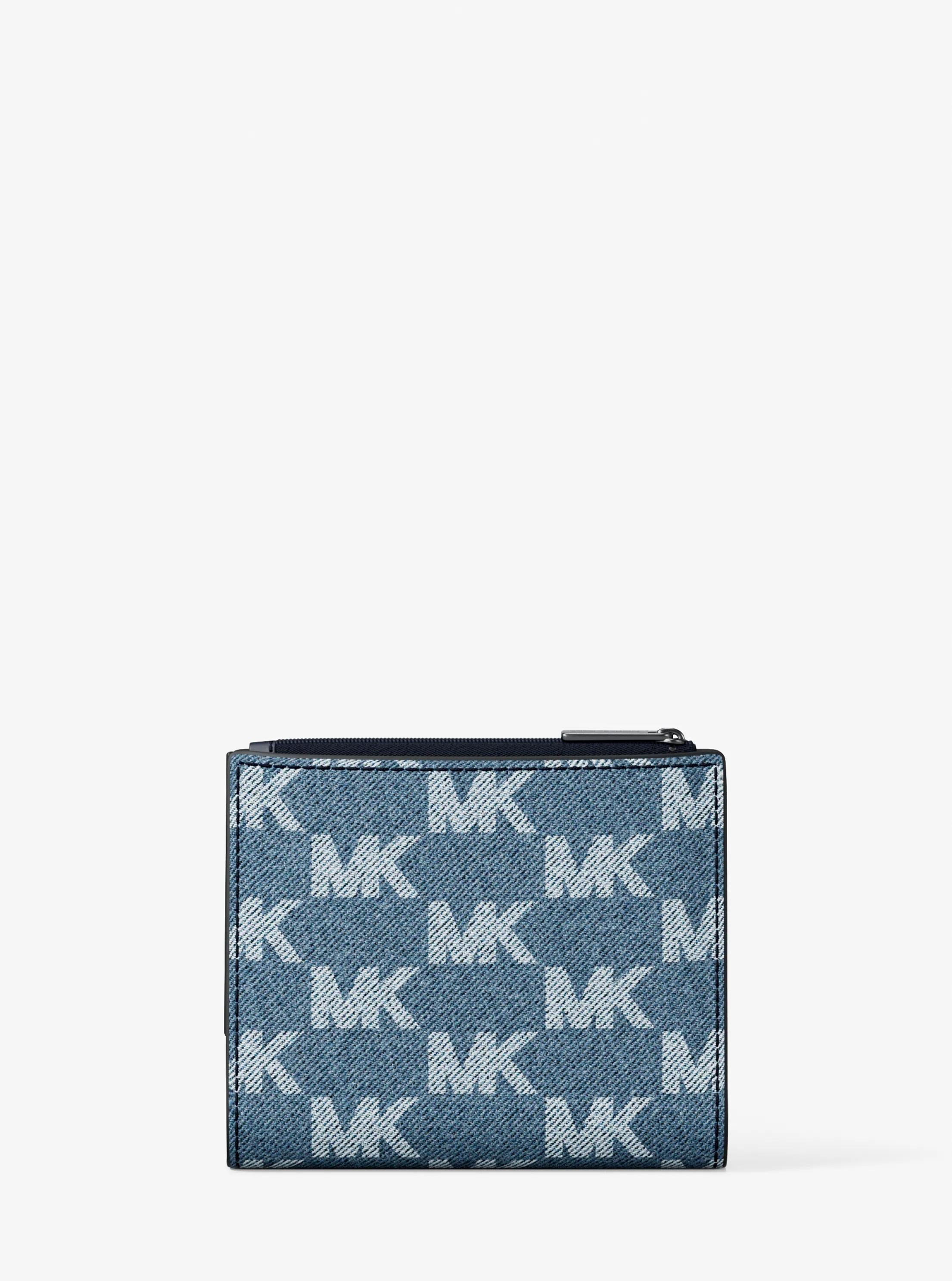 Michael Kors Cooper Medium Signature Logo Jacquard Denim Zip Wallet