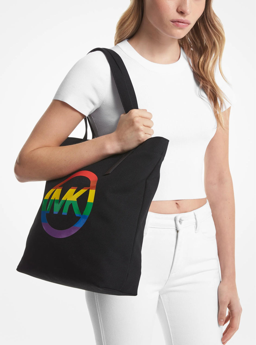 Michael Kors PRIDE Rainbow Signature Logo Cotton Tote Bag Work Shoulder Bag
