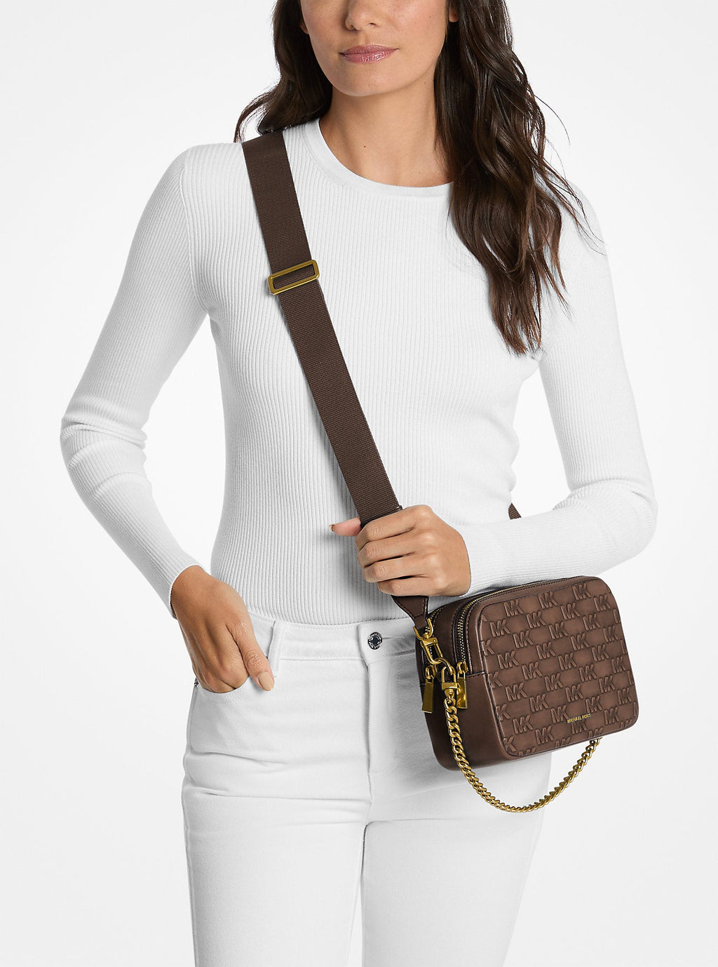 Michael Kors Bryant Medium Signature Logo Embossed Burnished Leather Crossbody Bag Bag