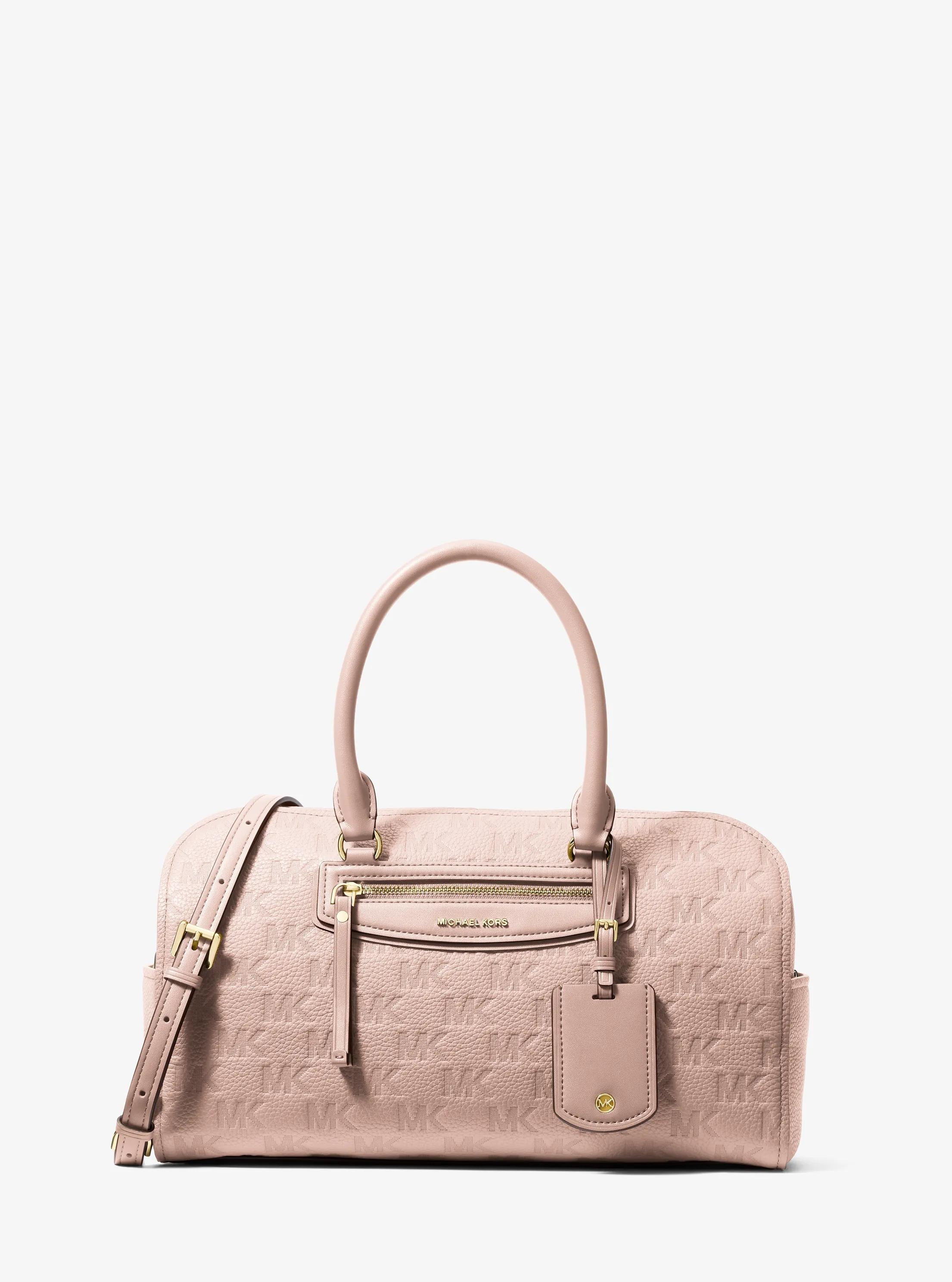 Michael Kors Jet Set Travel Medium Signature Logo Embossed Leather Duffel Crossbody Bag Bag