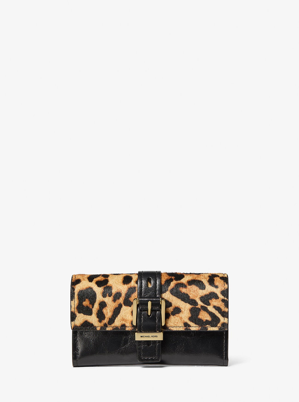 Michael Kors Nolita Medium Leopard Print Calf Hair and Leather Tri-Fold Wallet