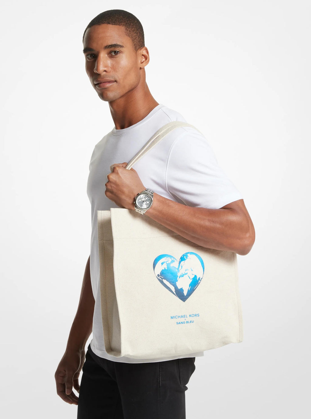 Michael Kors Watch Hunger Stop Recycled Cotton Canvas Tote Bag Work Shoulder Bag