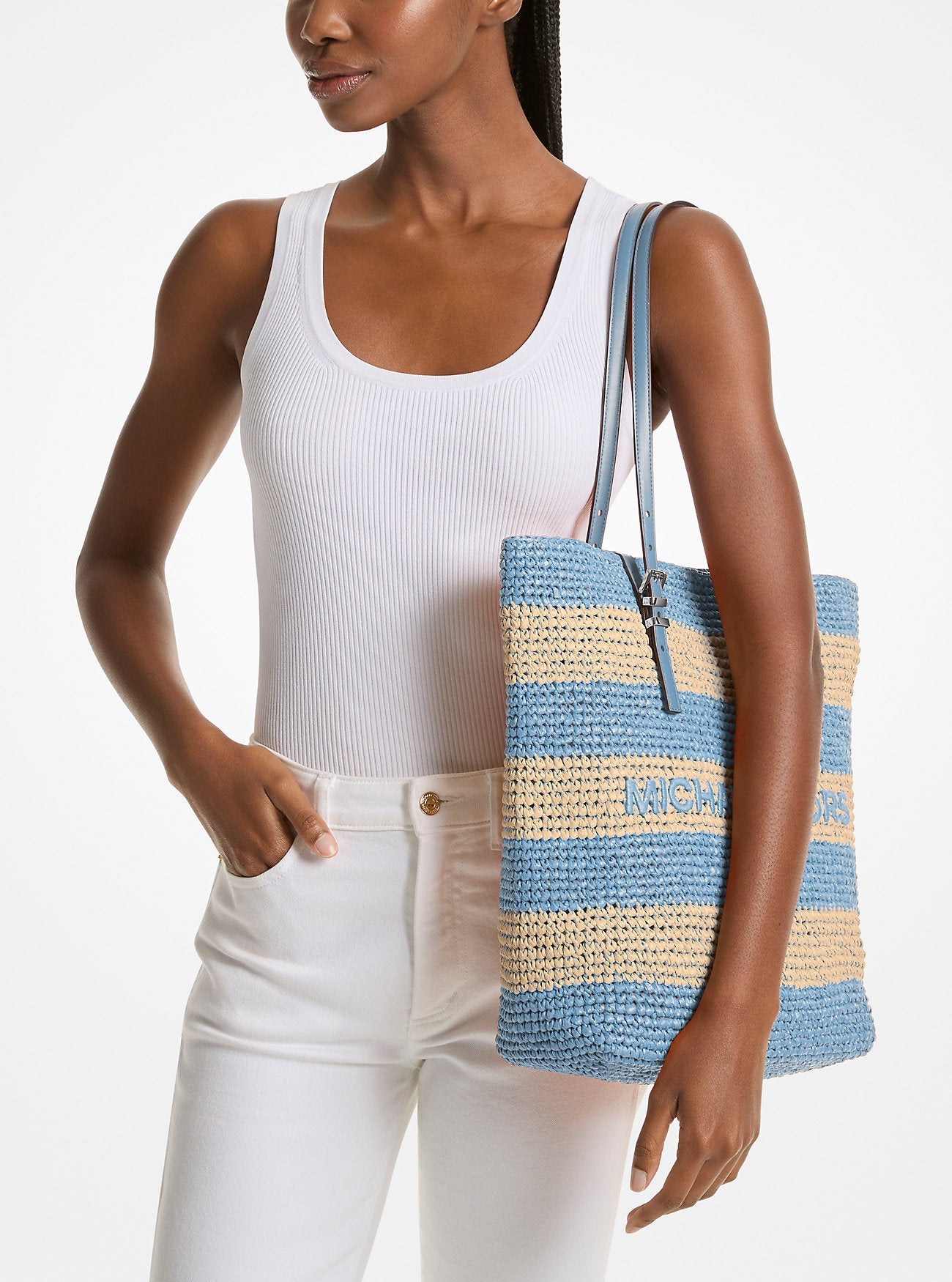 Michael Kors Quinn Large Hand-Crocheted Tote Bag Work Shoulder Bag