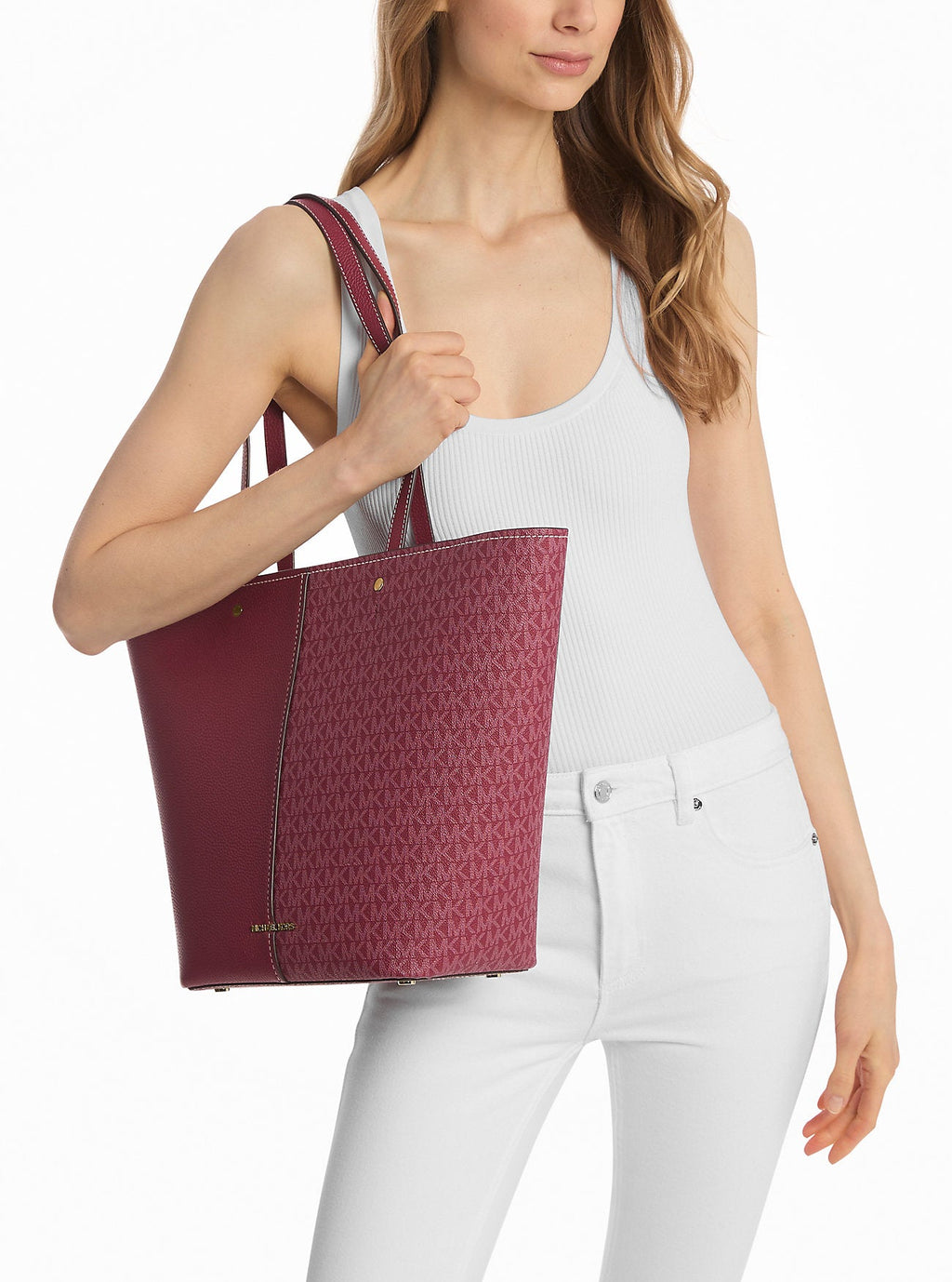 Michael Kors Flora Large Signature Signature Logo and Leather Tote Bag Work Shoulder Bag