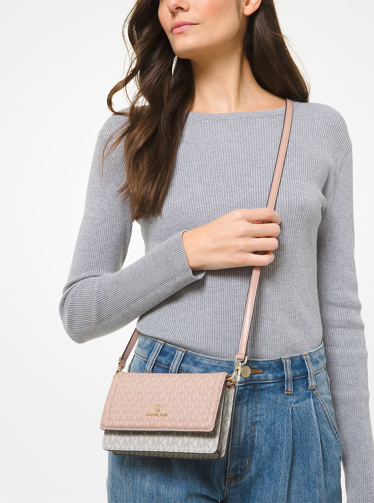 Michael Kors Jet Set Small Two-Tone Signature Logo Phone Crossbody Bag Bag Bag