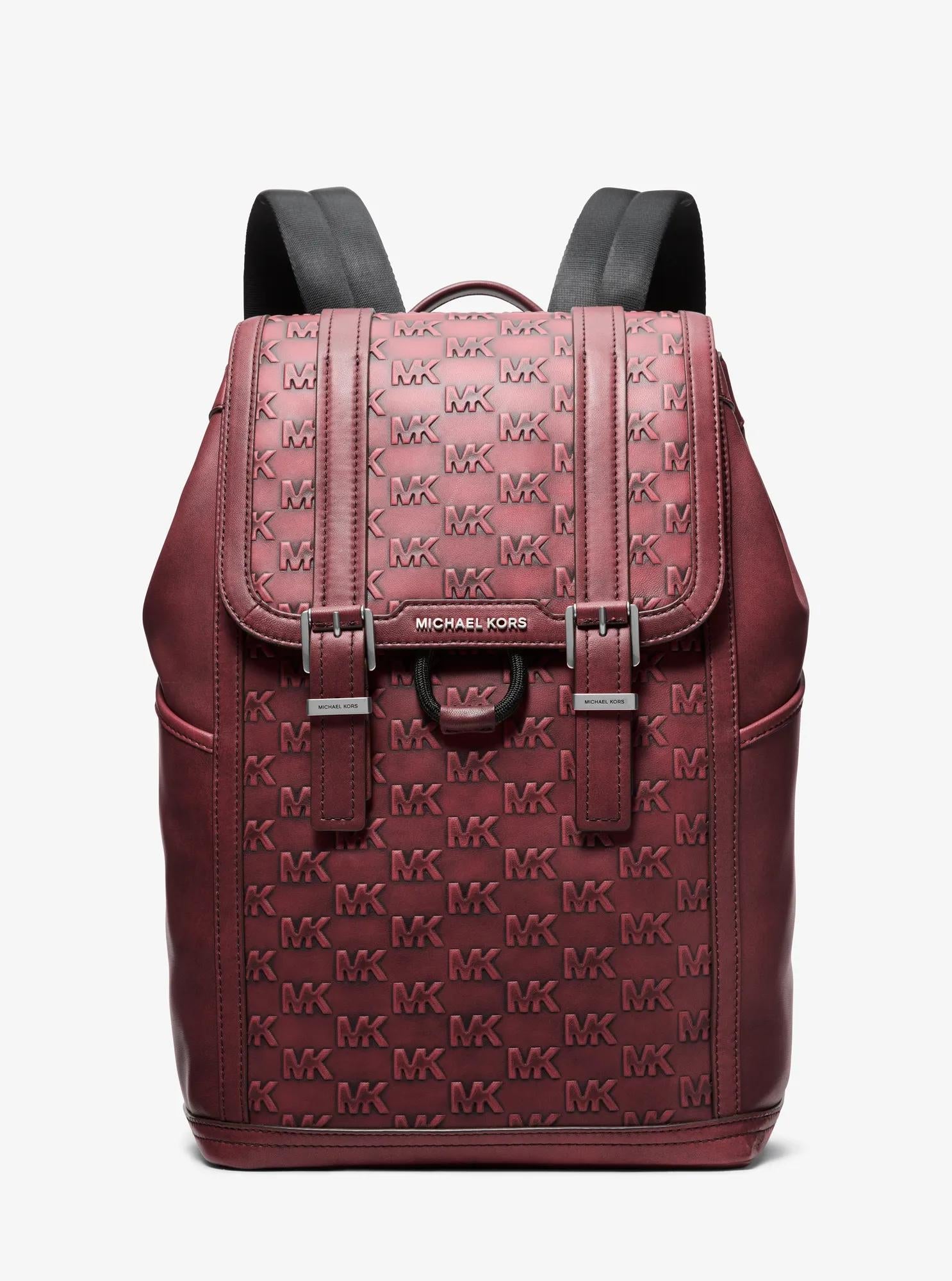 Michael Kors Colby Medium Signature Logo Embossed Burnished Leather Backpack Travel School Bag