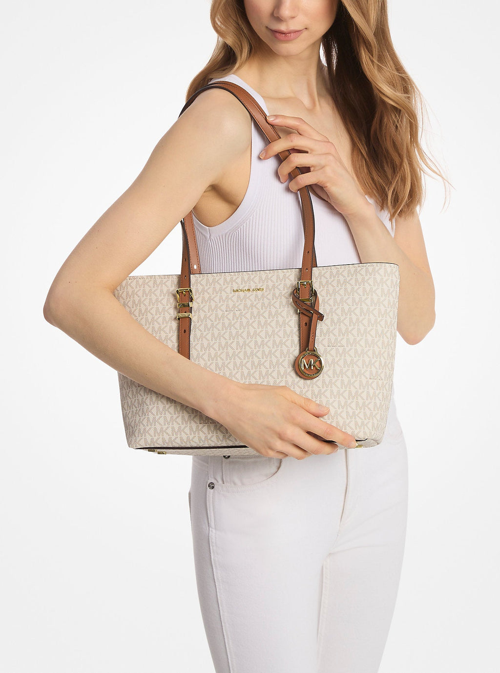 Michael Kors Quinn Medium Signature Signature Logo and Leather Tote Bag Work Shoulder Bag