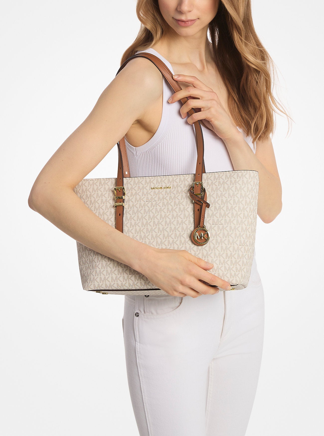 Michael Kors Quinn Medium Signature Signature Logo and Leather Tote Bag Work Shoulder Bag