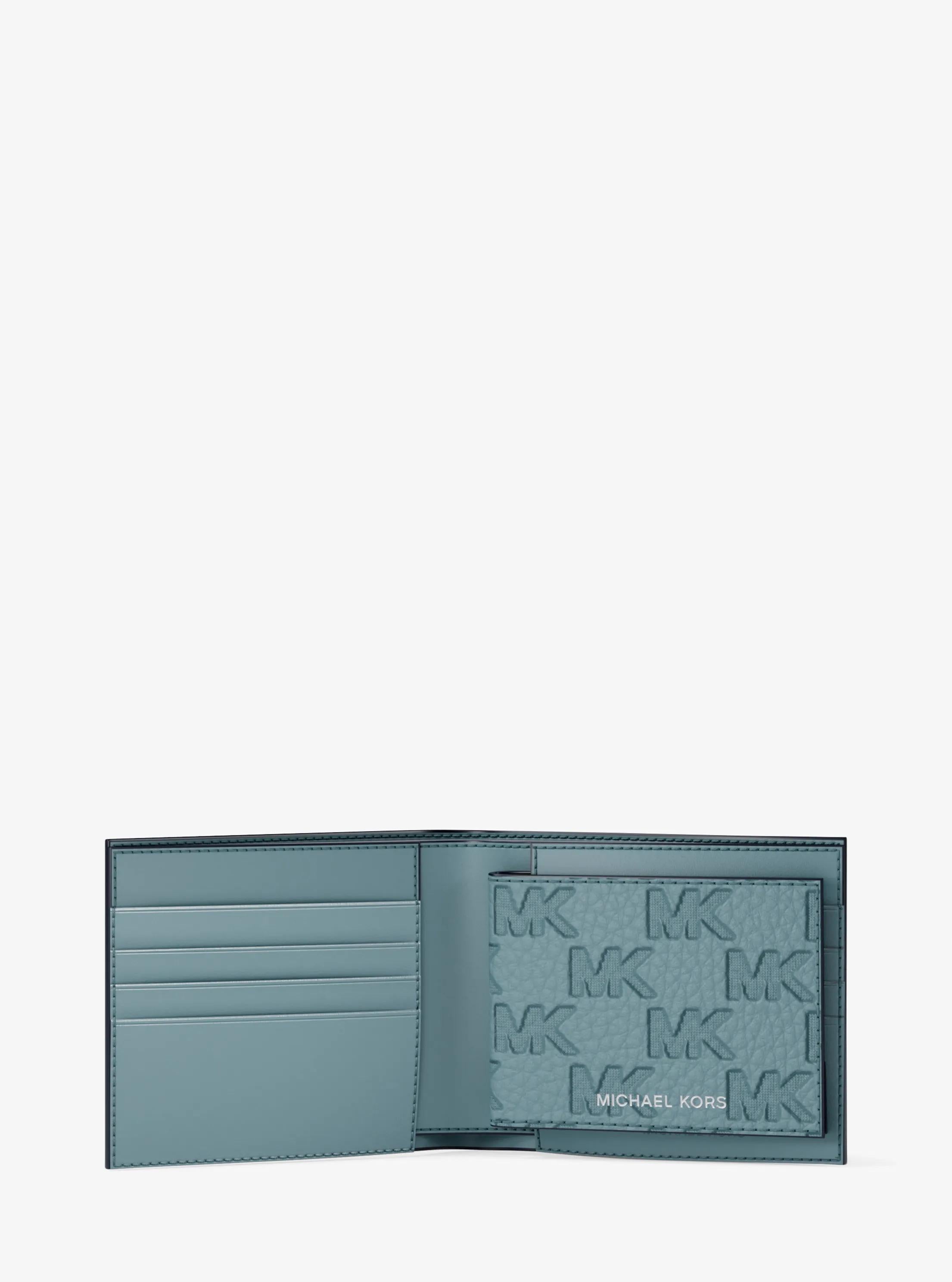 Michael Kors Hudson Signature Logo Embossed Leather Billfold Wallet and Passcase