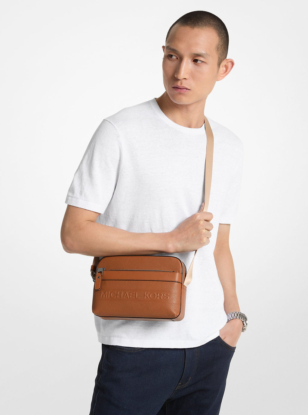 Michael Kors Hudson Pebbled Leather Utility Crossbody Bag Bag