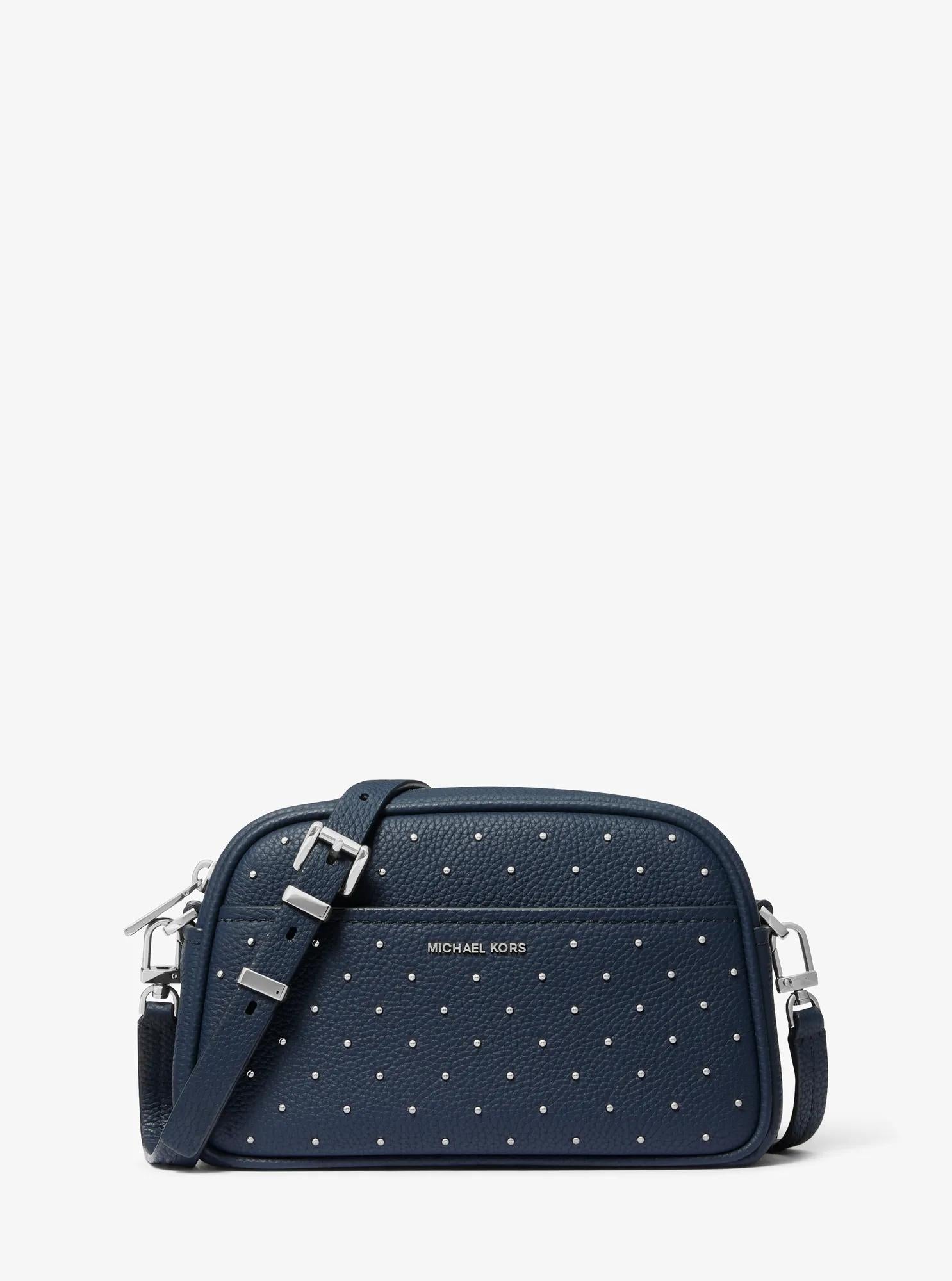 Michael Kors Jet Set Small Studded Pebbled Leather Camera Crossbody Bag Bag
