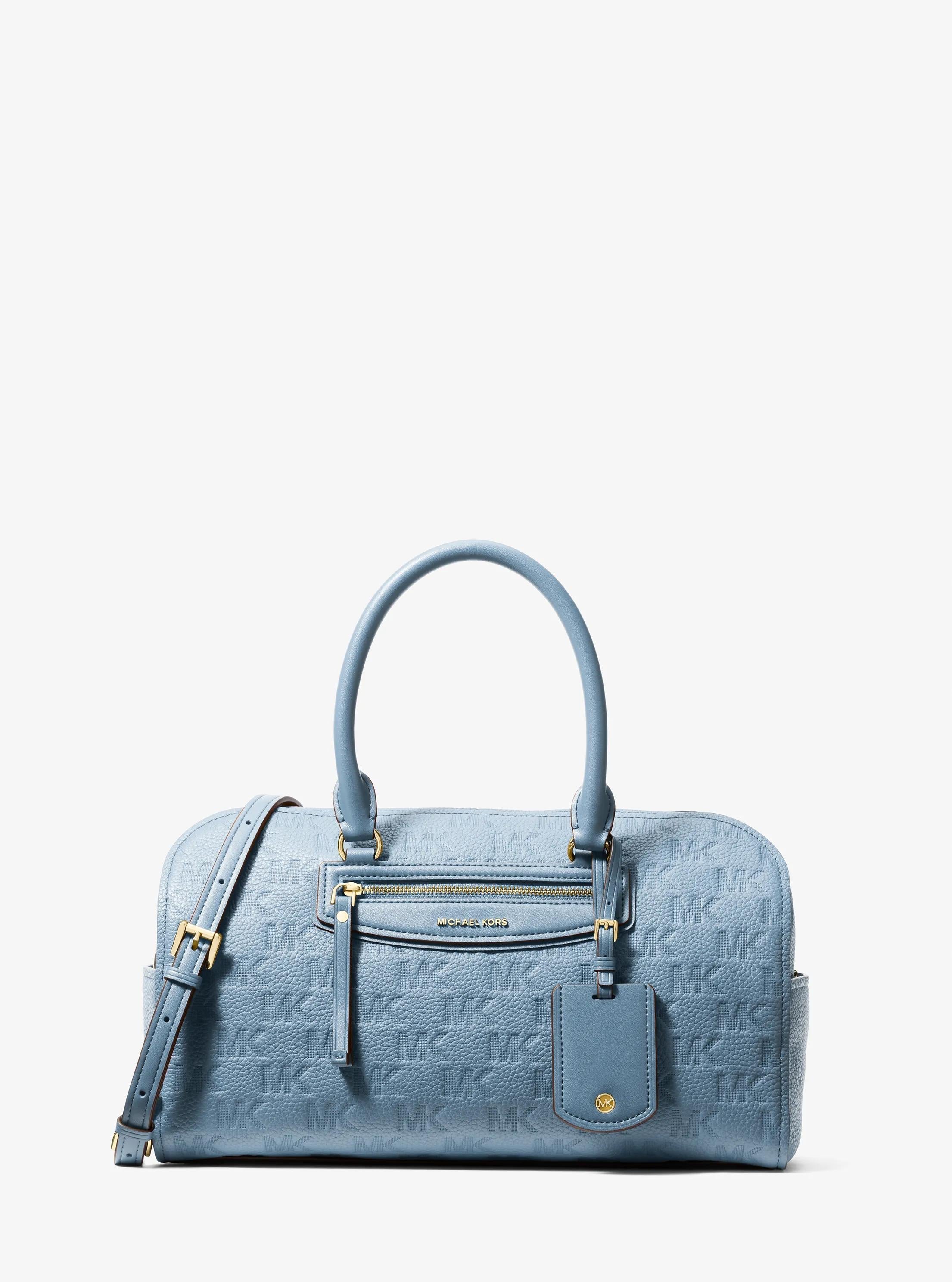 Michael Kors Jet Set Travel Medium Signature Logo Embossed Leather Duffel Crossbody Bag Bag