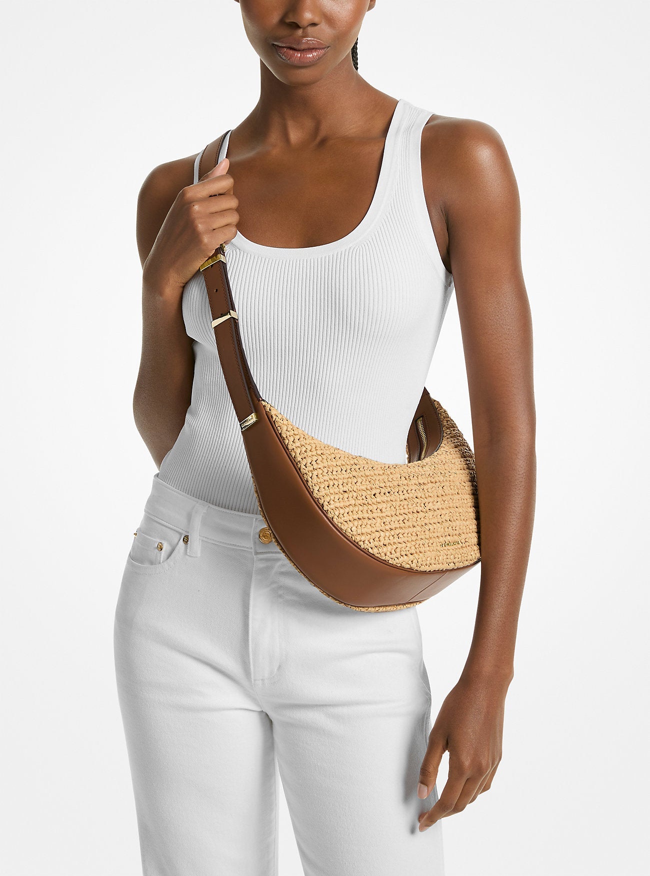 Michael Kors Avra Medium Hand-Crocheted and Leather Crossbody Bag Bag