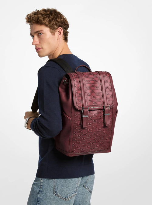 Michael Kors Colby Medium Signature Logo Embossed Burnished Leather Backpack Travel School Bag