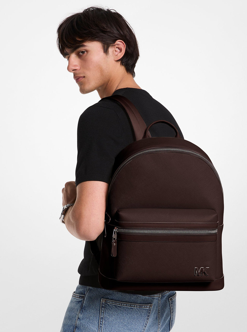 Michael Kors Edison Scratch-Resistant Crossgrain Leather Backpack Travel School Bag