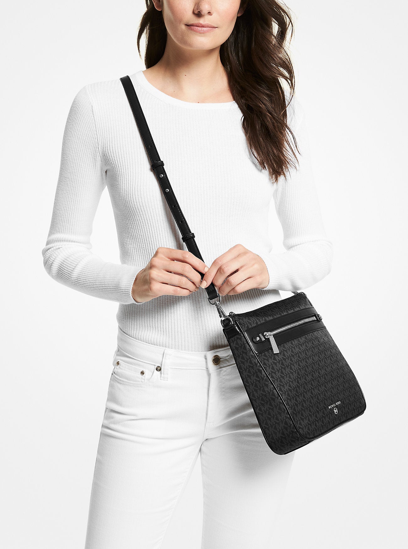 Michael Kors Jet Set Large Signature Logo Print Woven Crossbody Bag Bag