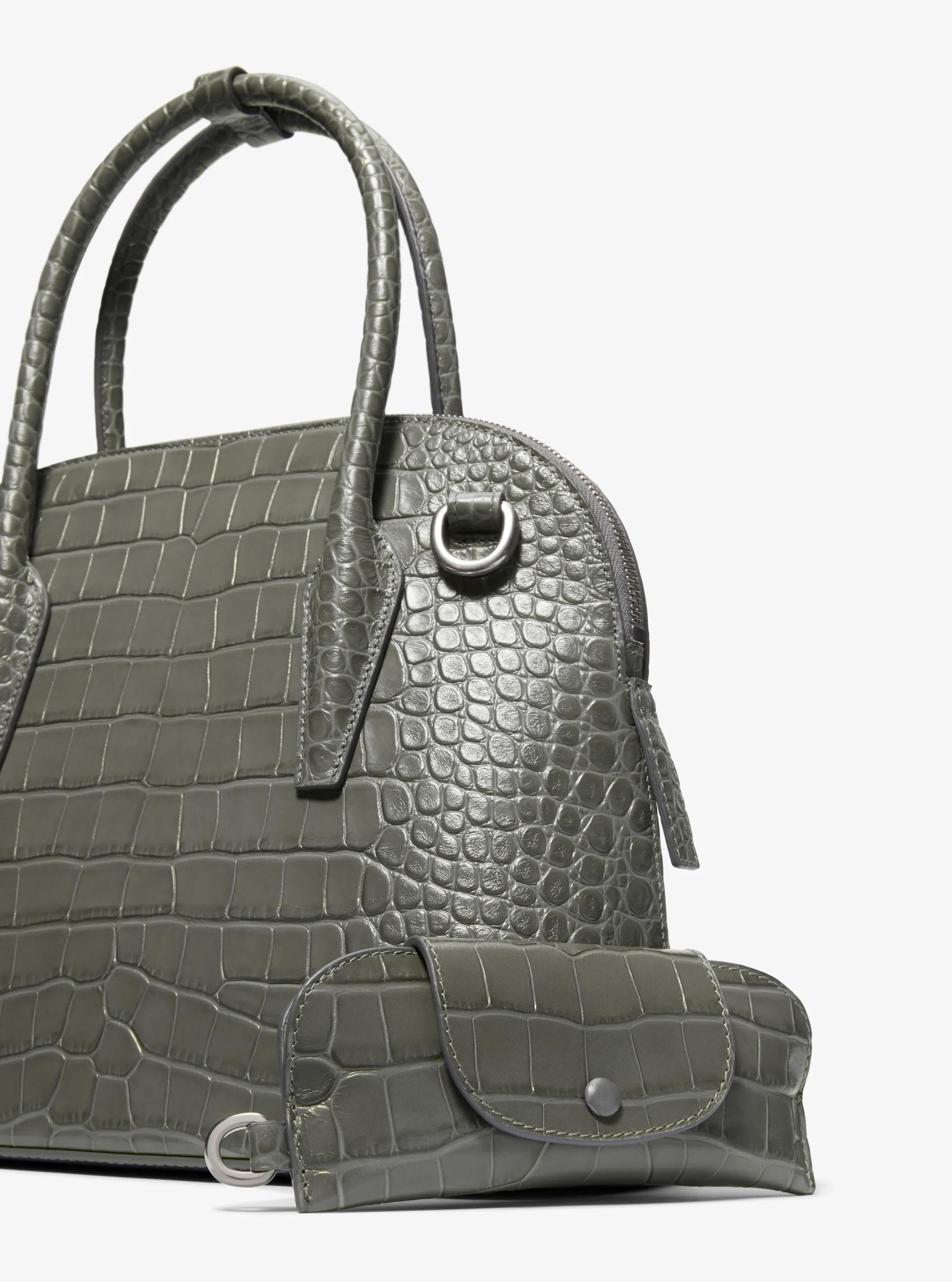 Michael Kors Kaitlin Medium Crocodile Embossed Leather Dome Satchel
