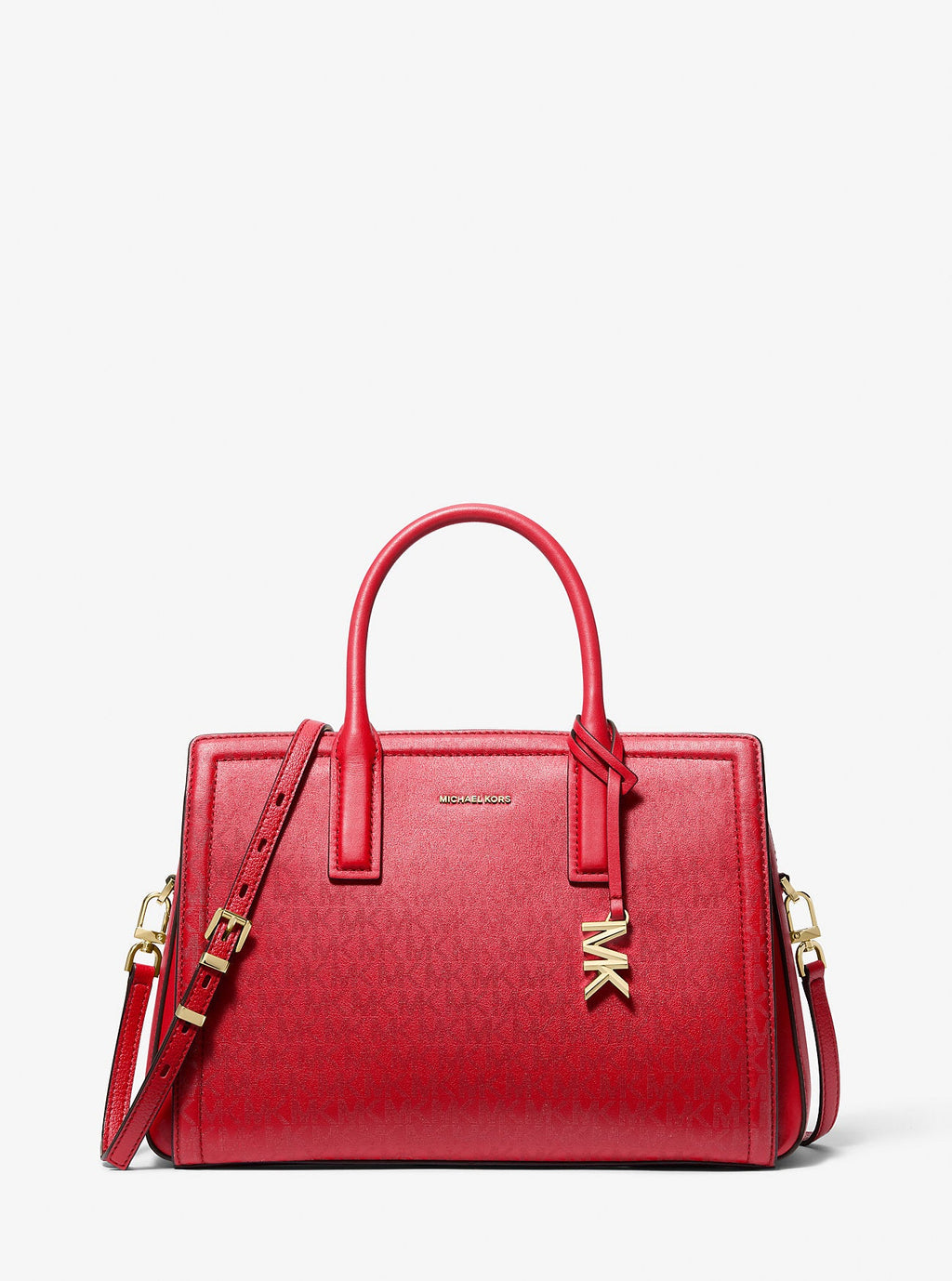 Michael Kors Laila Medium Metallic Signature Signature Logo Satchel