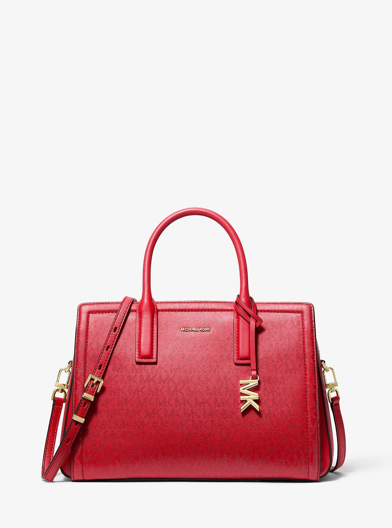 Michael Kors Laila Medium Metallic Signature Signature Logo Satchel
