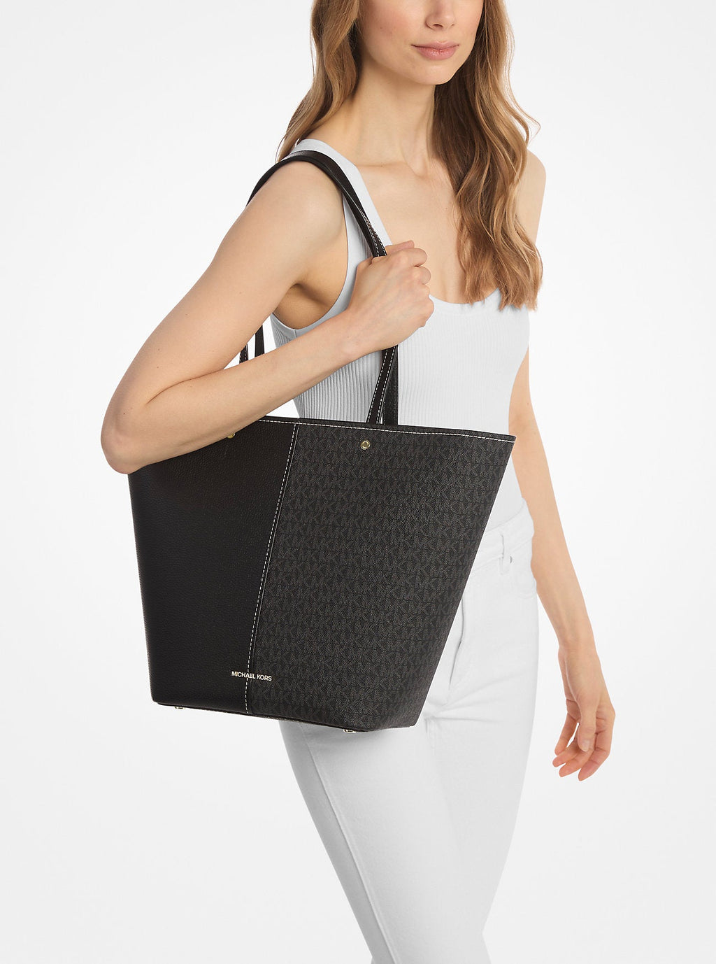 Michael Kors Flora Large Signature Signature Logo and Leather Tote Bag Work Shoulder Bag