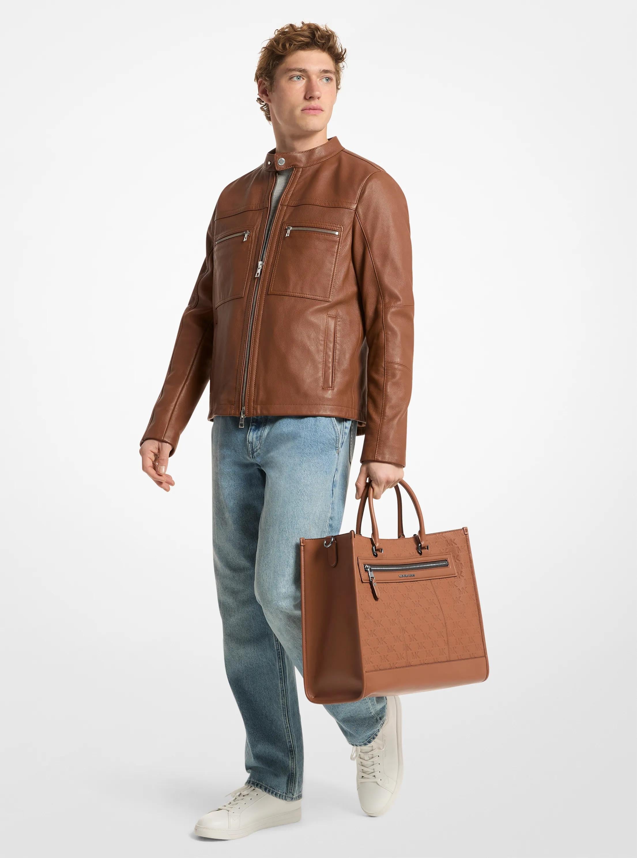 Michael Kors Jet Set Signature Logo Embossed Leather Tote Bag Work Shoulder Bag