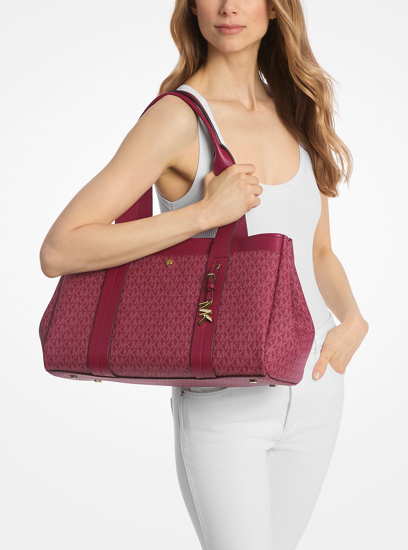 Michael Kors Romee Large Signature Signature Logo and Leather Tote Bag Work Shoulder Bag