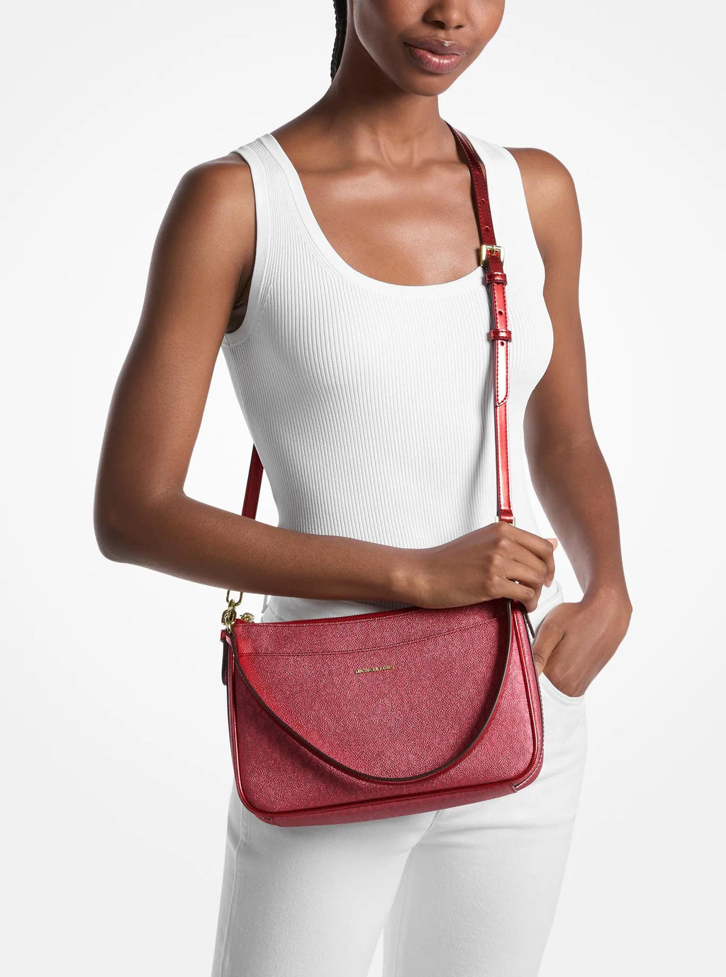 Michael Kors Jet Set Medium Metallic Signature Signature Logo Convertible Crossbody Bag Bag