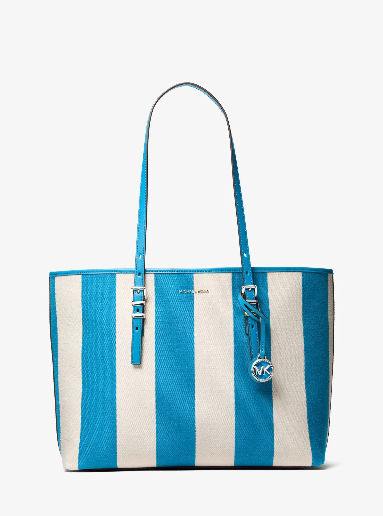 Michael Kors Quinn Large Striped Canvas Tote Bag Work Shoulder Bag
