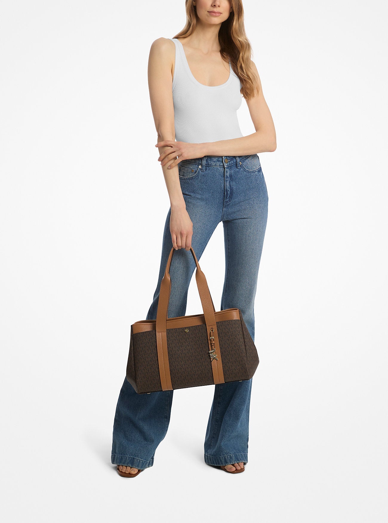Michael Kors Romee Large Signature Signature Logo and Leather Tote Bag Work Shoulder Bag
