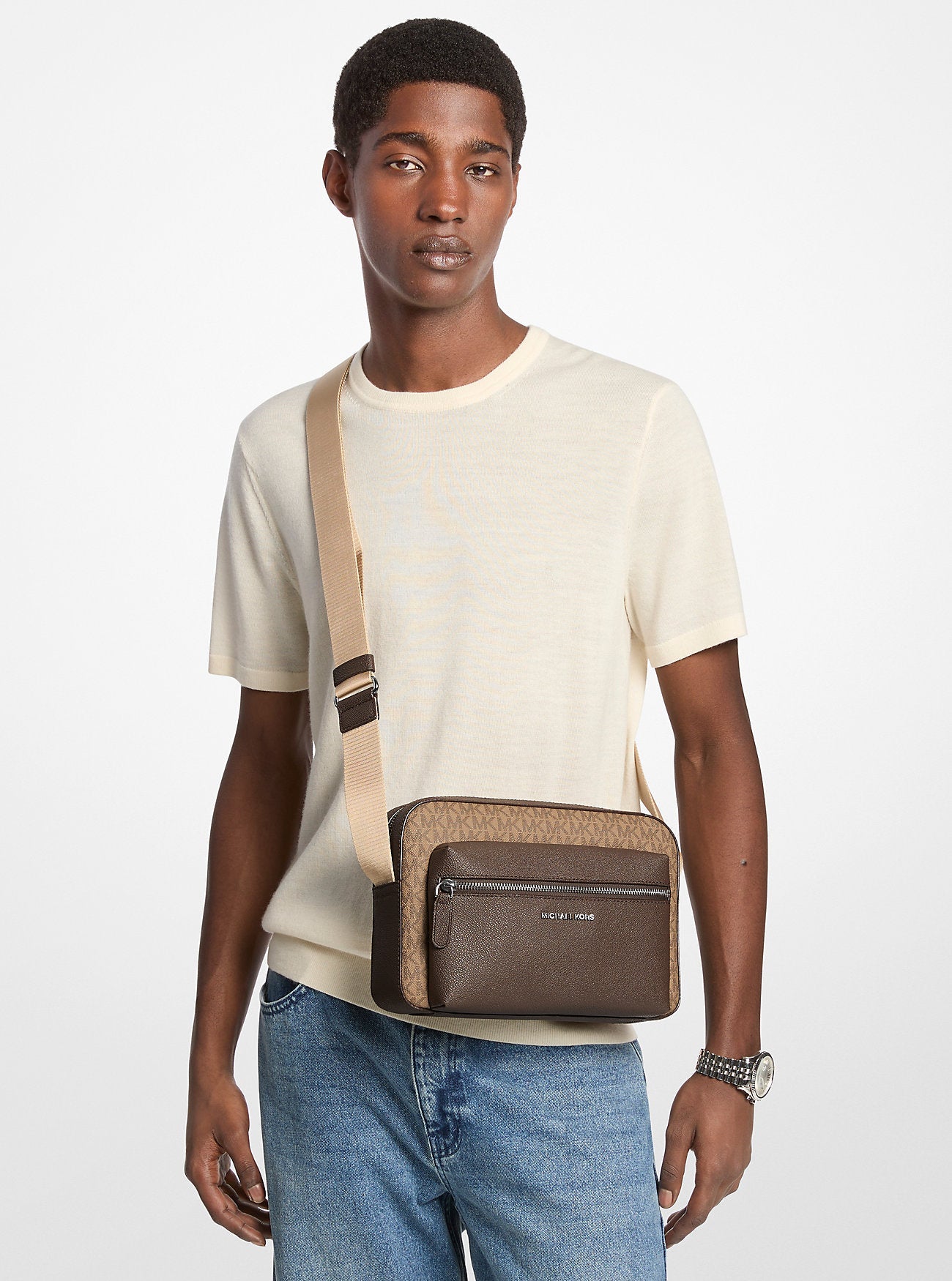 Michael Kors Hudson Textured and Signature Signature Logo Camera Crossbody Bag Bag