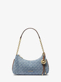 Michael Kors Nolita Medium Signature Signature Logo Print Denim Chain Pochette