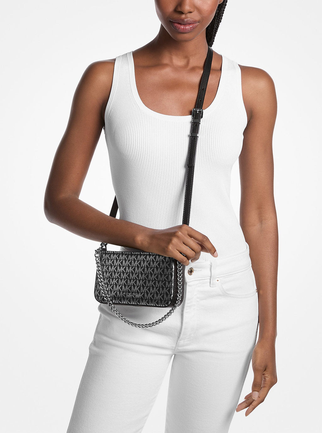 Michael Kors Bryant Small Metallic Signature Signature Logo Convertible Pochette