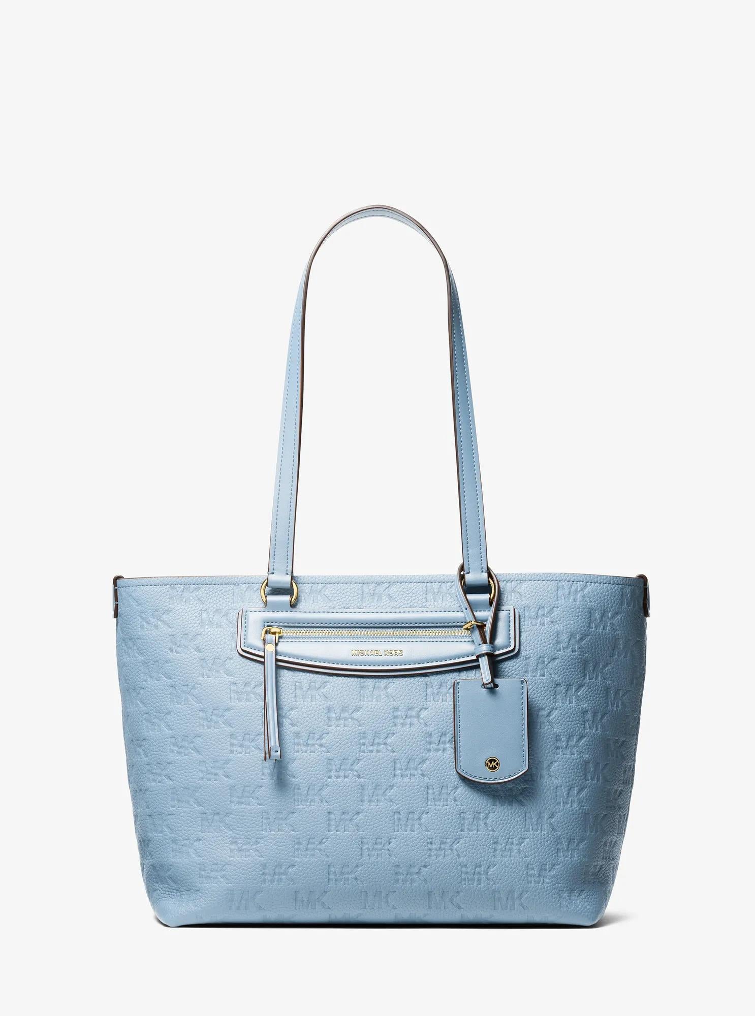 Michael Kors Jet Set Travel Medium Signature Logo Embossed Leather Tote Bag Work Shoulder Bag